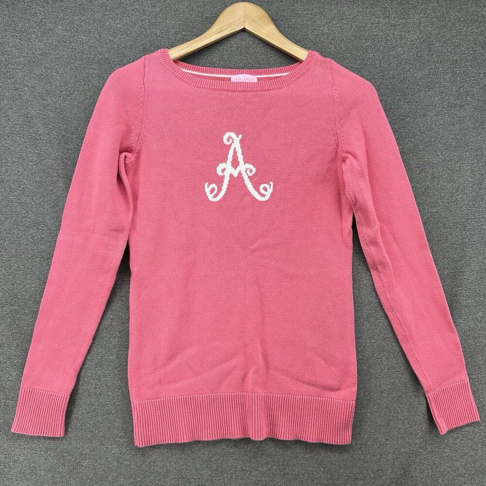 Lilly Pulitzer Marielle Pink Knit Sweater Size Small Monogram Initial A Pullover